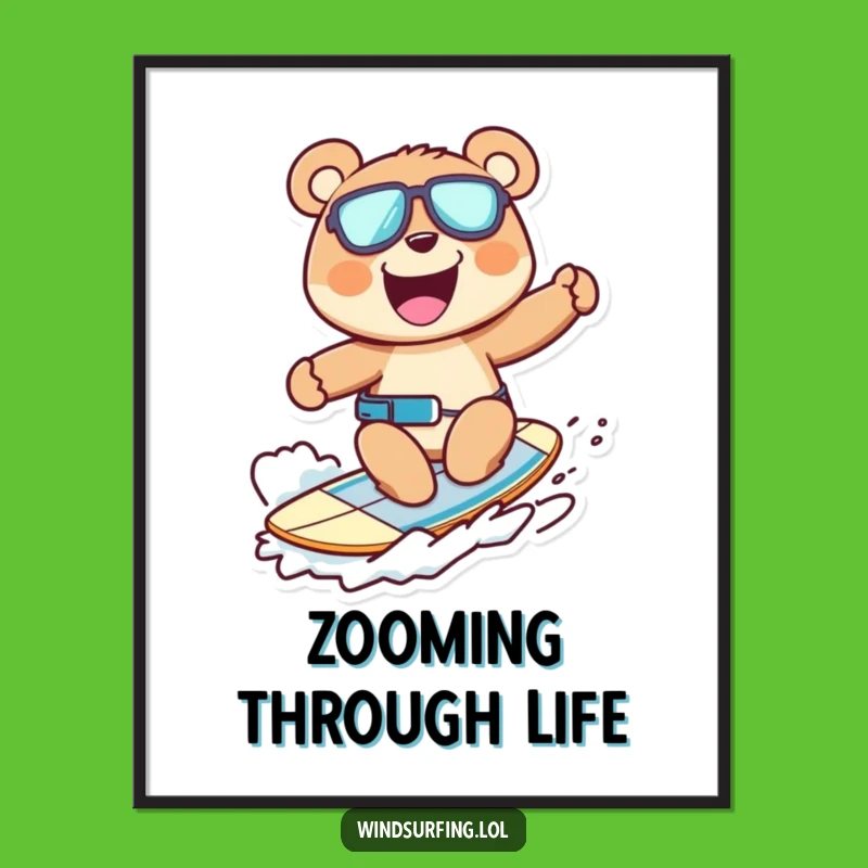 Funny Windsurfing Bear Digital Art: Instant Download of Ursine Joy and Adventure