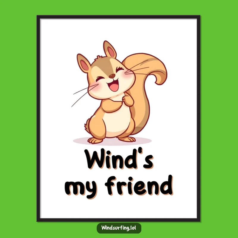 Funny Windy Squirrel Leaning Digital Art - Printable Nature Charm