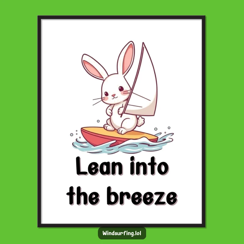 Funny Windsurfing Rabbit Digital Art: Instant Download of Hare Joy and Adventure