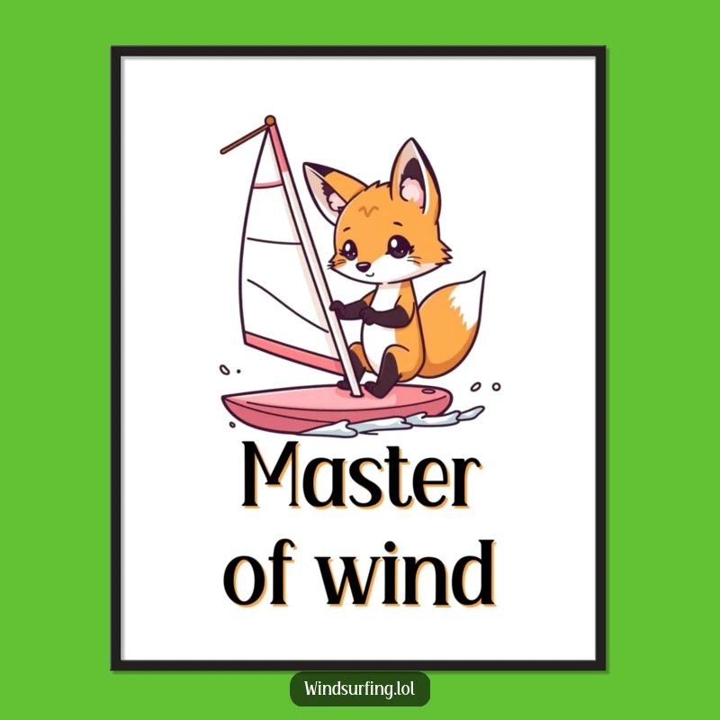 Funny Fox Windsurfer Digital Art: Curious Fox's Playful Steering for Instant Joyful Decor