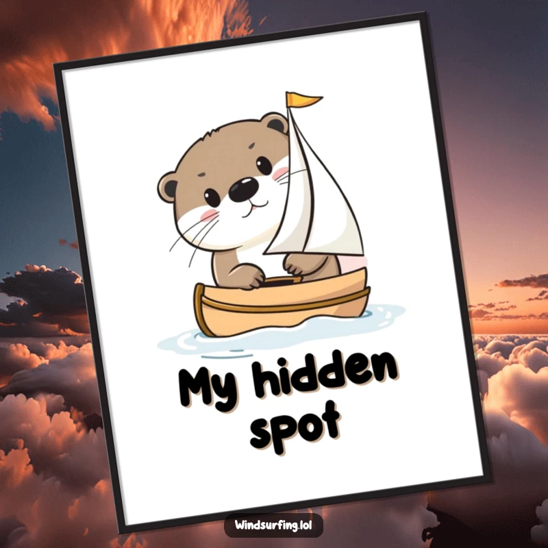 Funny otter peeking from a sailboat, offered as instant digital art print for playful and charming wall decoration.