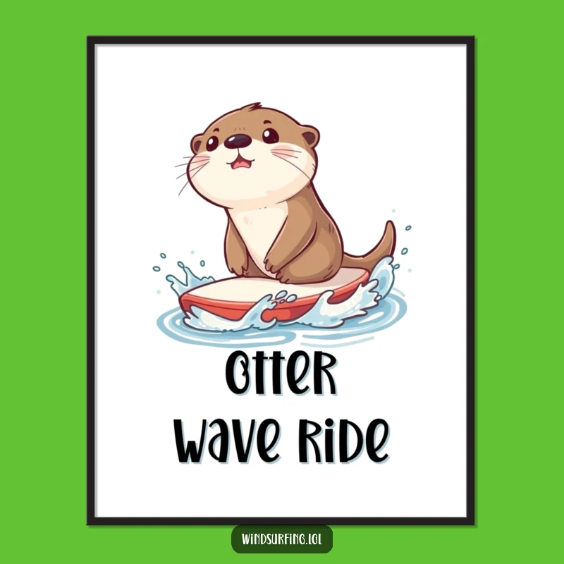 Funny Otter Sailboard Digital Art - Whimsical Splash Scene Print Gift