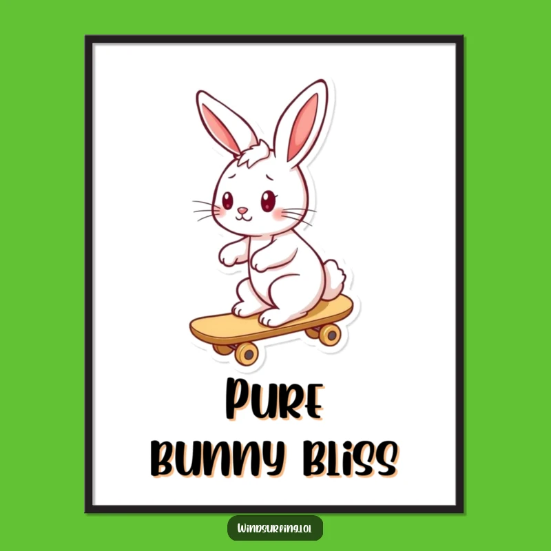 Funny Playful Bunny Surf Digital Art - Fun Printable, Instant Download for Decor