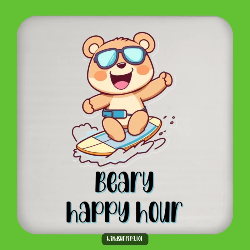 Funny Windsurfing Bear Drink Coaster: Protect Surfaces with Ursine Fun and Humor