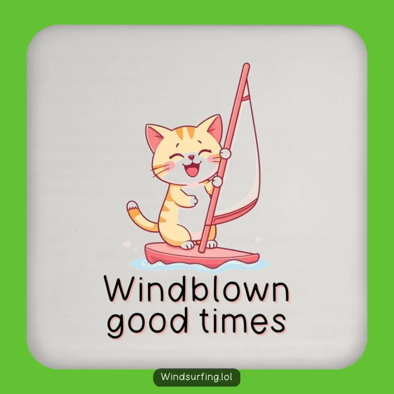 Funny Cat Windsurfing Drink Coaster: Cheerful Kitty Sailor Coaster Set