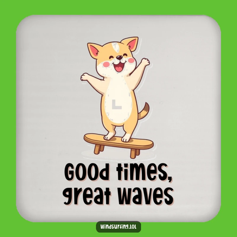 Funny Dancing Dog Surfer Coaster: Pooch's Balance Art, Tiny Funny Gift