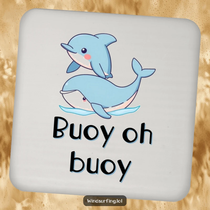 Funny Dolphin and Whale Coaster showcasing a proud dolphin sailing past a cute whale. Protects surfaces with oceanic charm and humor.