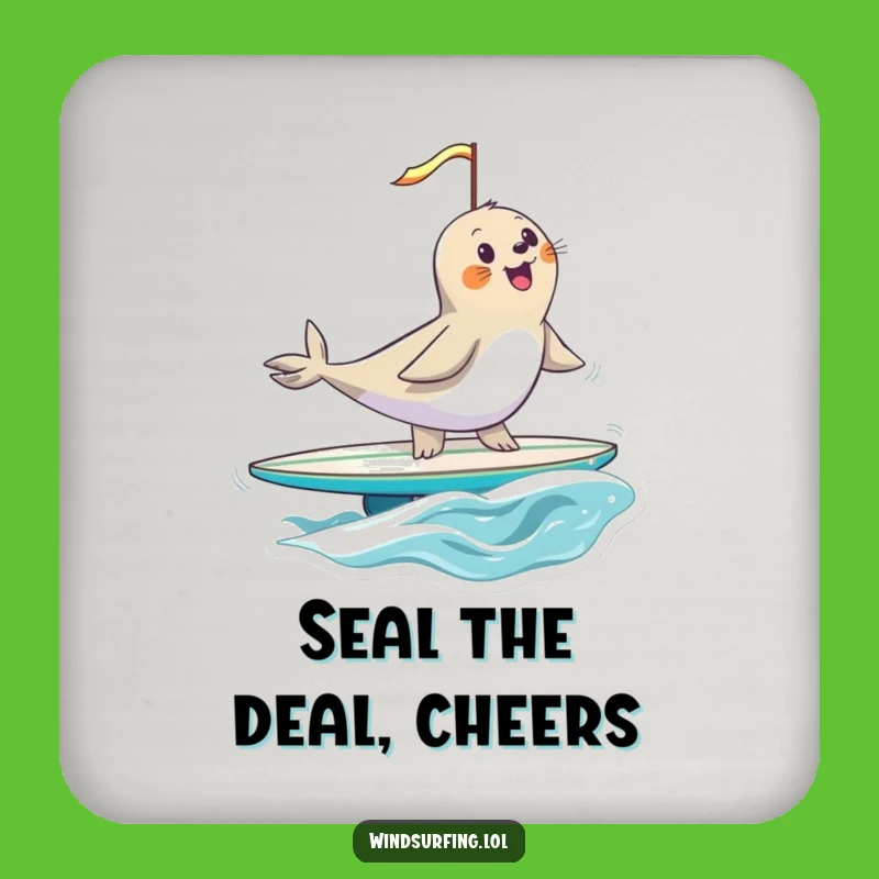 Funny Seal Surfing Coaster: Protect Surfaces with Hilarious Ocean Art Flair