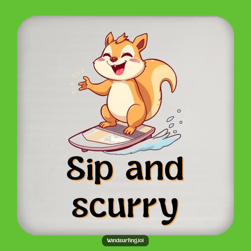 Funny Squirrel Windsurfer Coaster Set: Protect Tables with Victory, A Charming Funny Gift