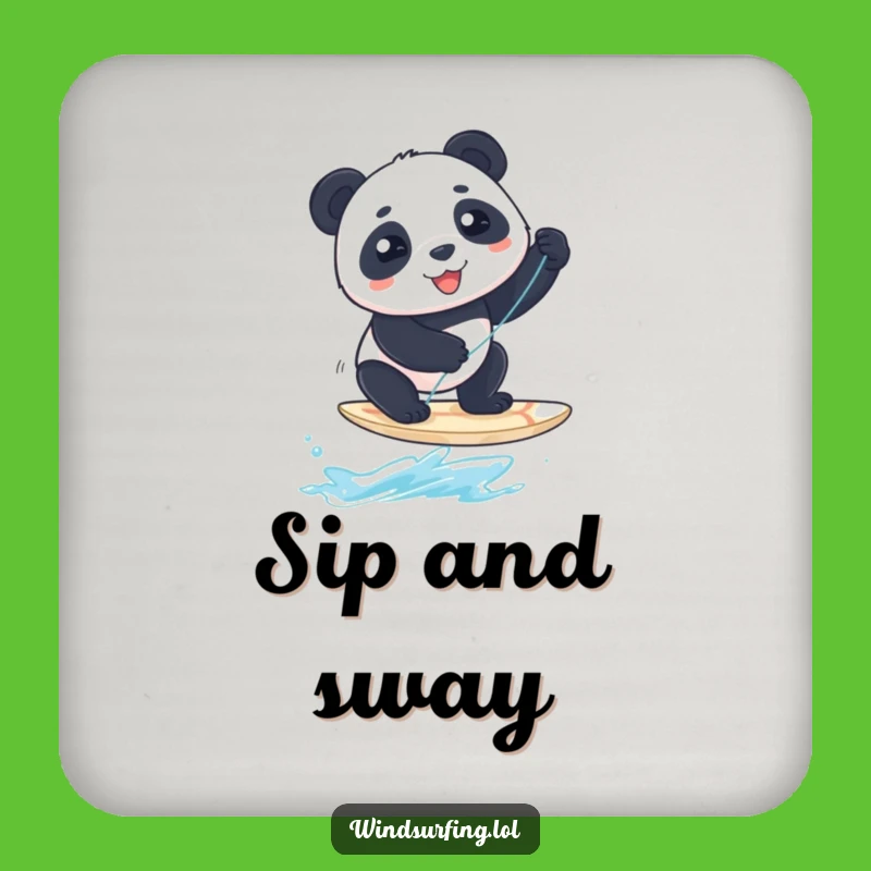 Funny Panda Windsurfer Coaster Set: Protect Tables with Panda-Sized Humor, A Charming Funny Gift
