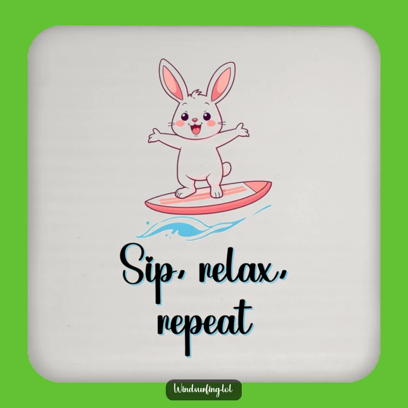Funny Rabbit Windsurfer Coasters: Protect Surfaces with a Cheerful Hare's Hilarious Balancing Act