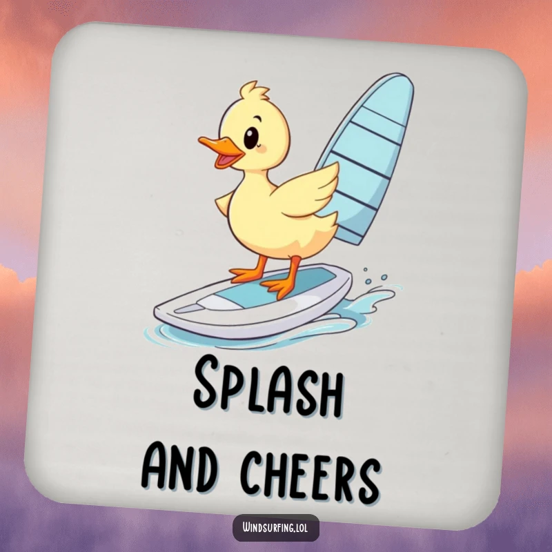 Funny Coaster: A duck wobbles on a windsurfing board, providing funny protection for your tables.