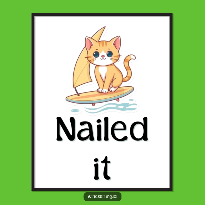 Funny Cat Surfing Poster: Curious Cat Art for Wall Decor