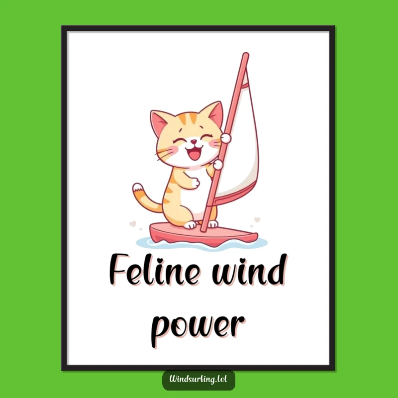 Funny Cat Windsurfing Poster: Cheerful Sail Kitty Art Print Gift