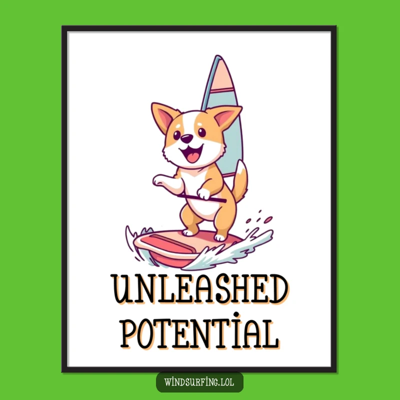 Funny Dog Windsurfing Poster: Happy Canine Action Shot, Perfect Wall Decor Funny Gift!