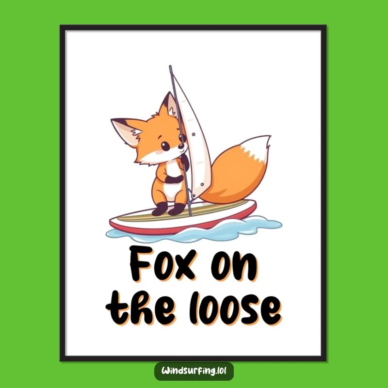 Funny Fox Windsurfing Poster: Curious Fox Art, Hilarious Wall Decor Gift