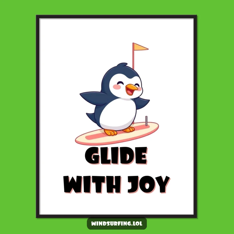 Funny Penguin Sailboard Poster - Whimsical Arctic Wall Art Gift