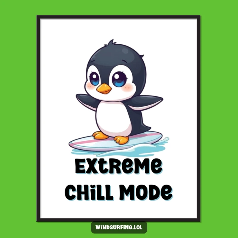 Funny Penguin Surf Poster: Wide-Eyed Wobble Art for a Hilarious Wall