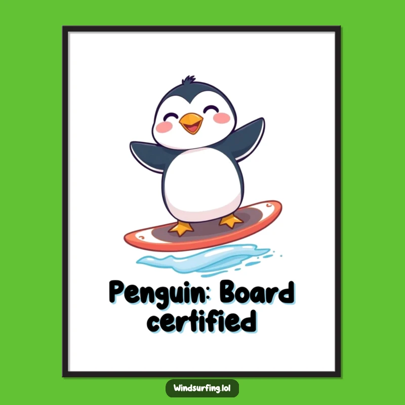 Funny Penguin Windsurfing Poster - Hilarious Arctic Action Wall Art