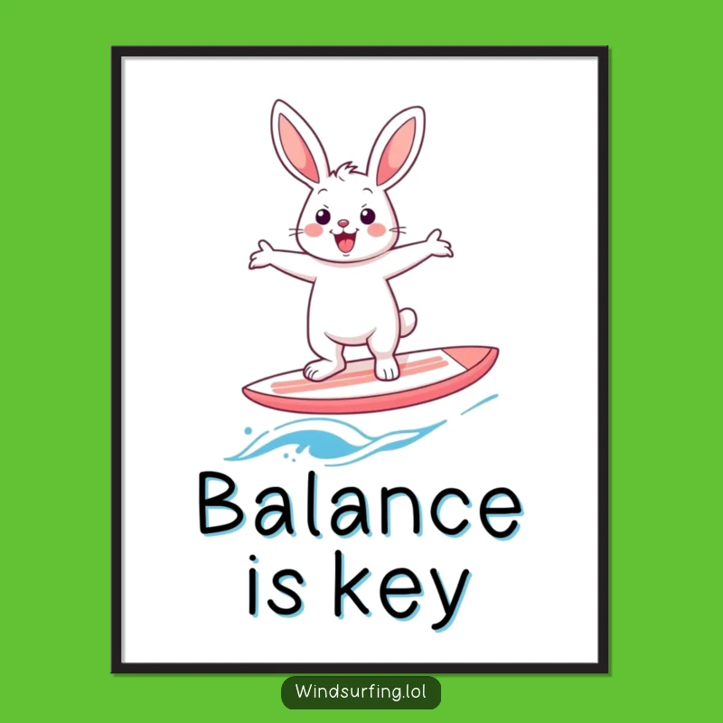 Funny Rabbit Windsurfer Poster: Hilarious Cheerful Hare's Balancing Act Art, Perfect Decor
