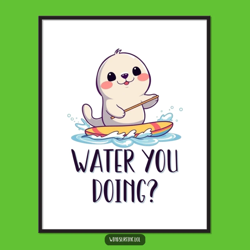 Funny Seal Windsurfing Poster: Lively Seal Art for Wall Decor