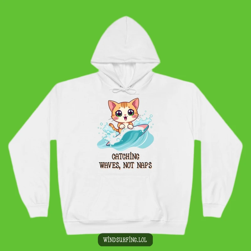 Funny Surprised Cat Windsurf Hoodie: Stay Cozy After the Wipeout, a Warm Funny Gift!