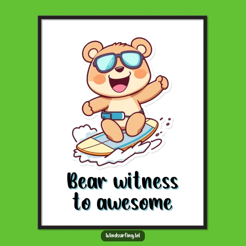 Free Printable Wall Art: Windsurfing Bear Adventure Funny Downloadable Art