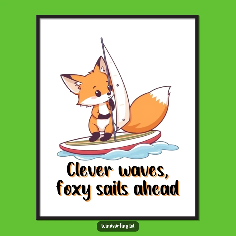 Free Printable Wall Art: Funny Fox Surfer - Hilarious Downloadable Coastal Decor!