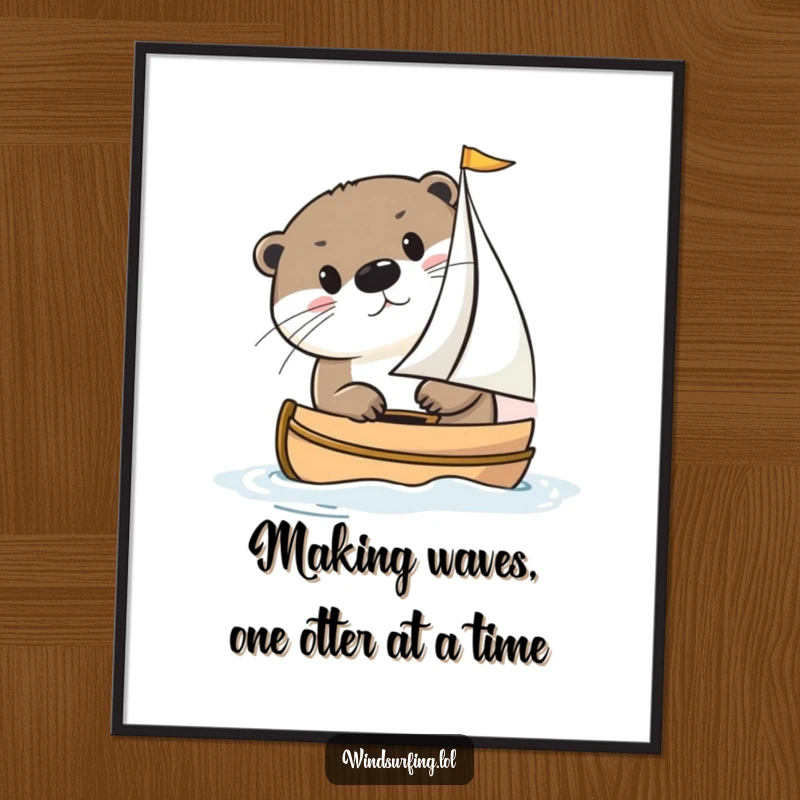 Funny Free Printable Otter peeking from a sailboat, adorable and whimsical downloadable wall art for any room.