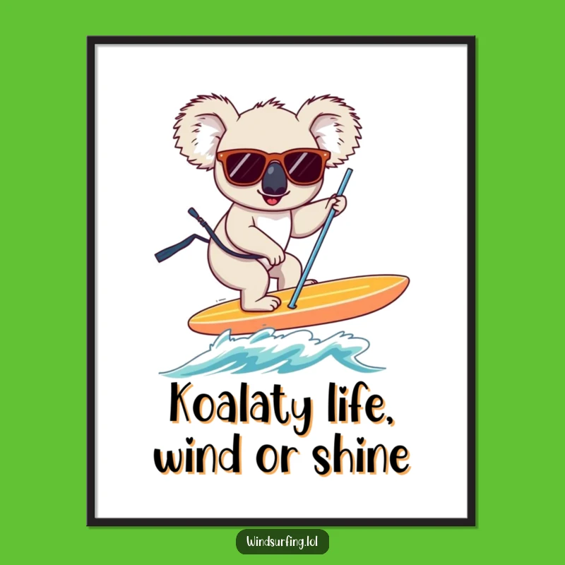 Free Printable Wall Art: Funny Koala Windsurfing Decor - Hilarious Downloadable Art Print