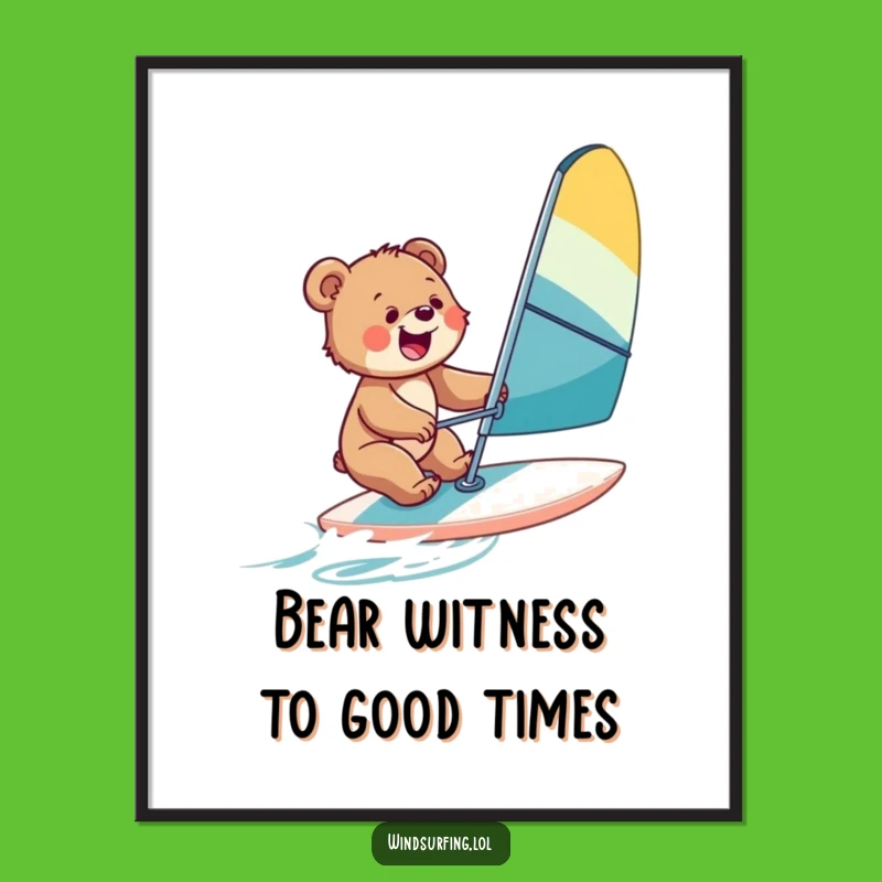 Free Printable Wall Art: Joyful Bear Cub Windsurfing for Cute Downloadable Decor