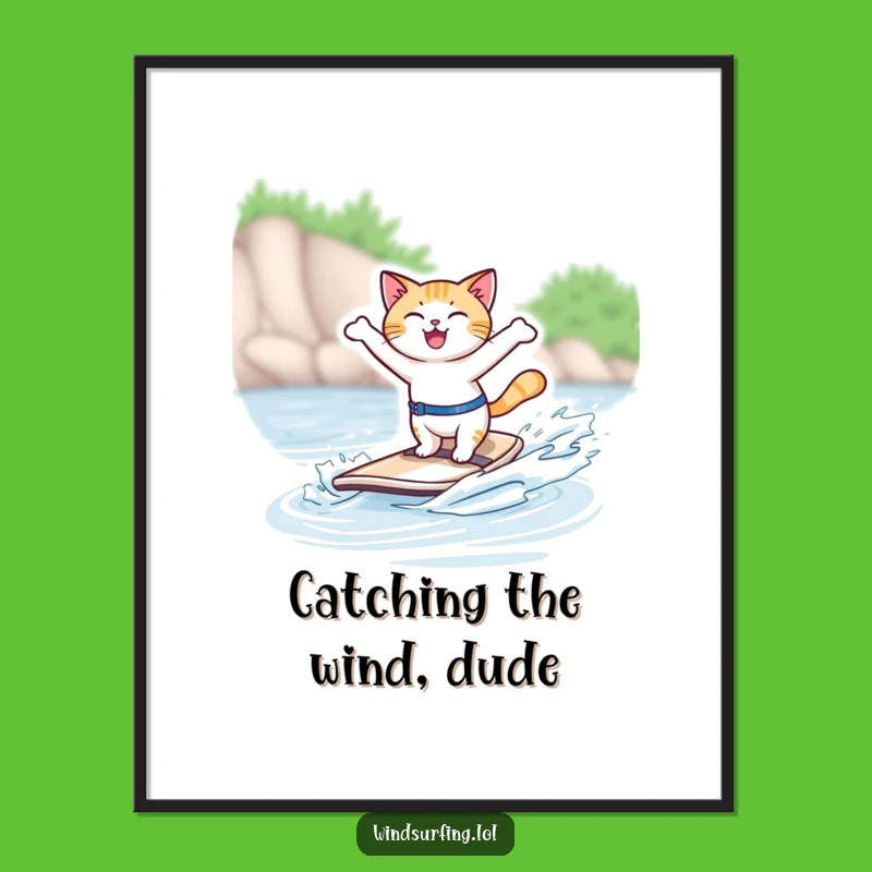 Free Printable Wall Art: Windsurfing Cat Cool Funny Downloadable Art