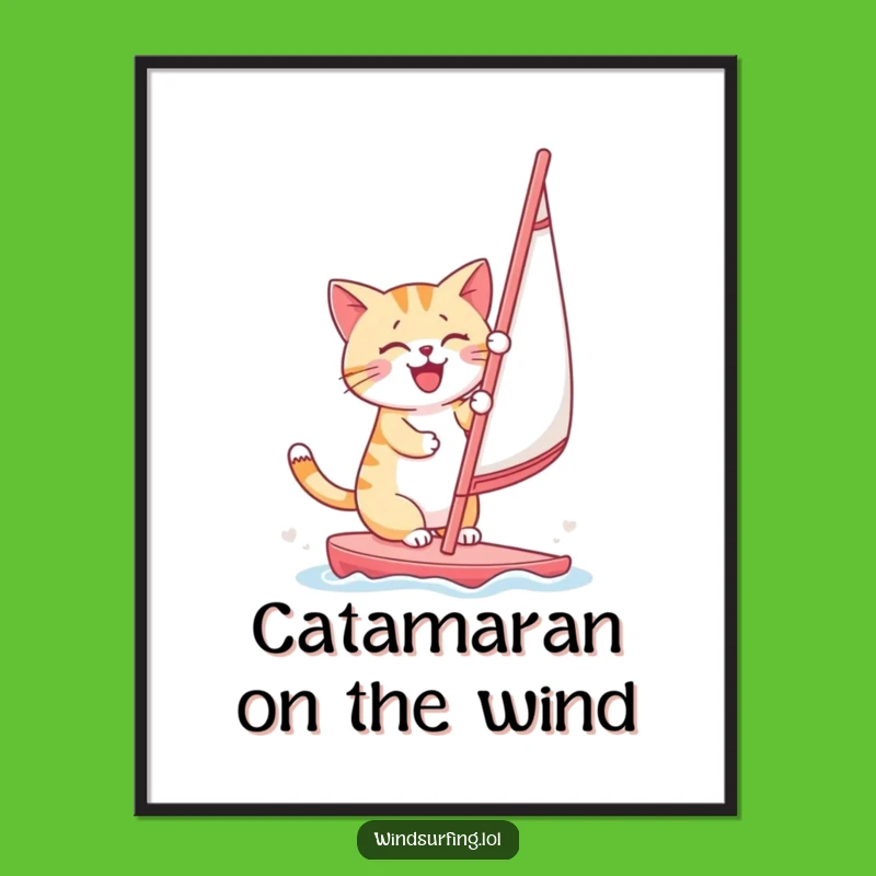 Funny Free Printable Wall Art: Cat Windsurfing Zen - Hilarious Downloadable Decor