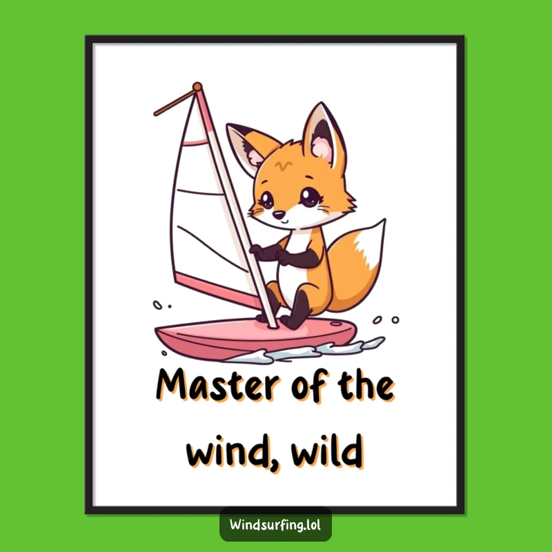 Funny Free Printable Wall Art: Curious Fox Windsurfer, Downloadable Decor for Adventurous Vibes