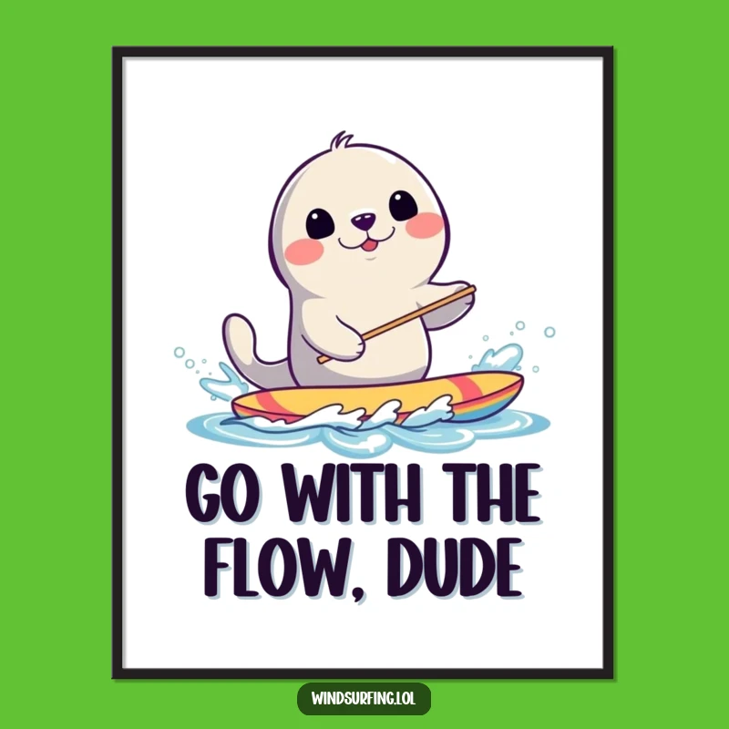 Funny Free Printable Wall Art: Seal Windsurfing, Cool Downloadable Decor!