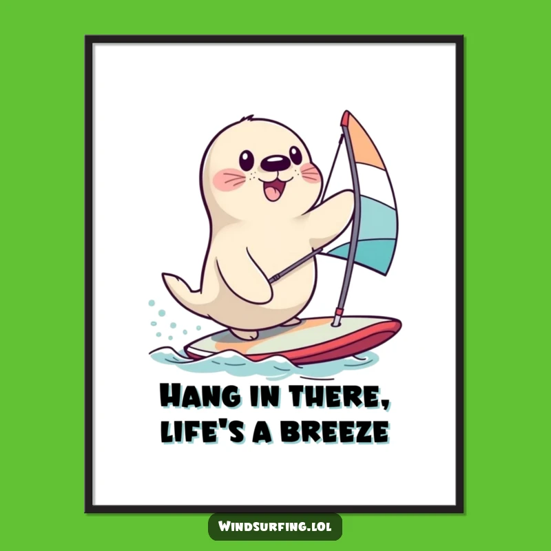 Free Printable Funny Wall Art: Seal Windsurfing Fail, Hilarious Downloadable Decor for Any Room