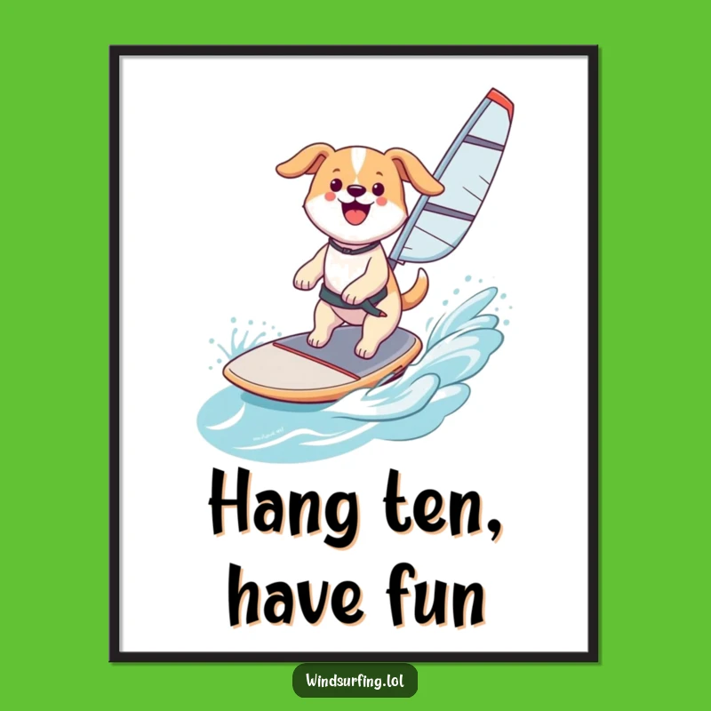 Free Printable Wall Art: Happy Surfing Dog, Funny Air-Catching Downloadable Decor