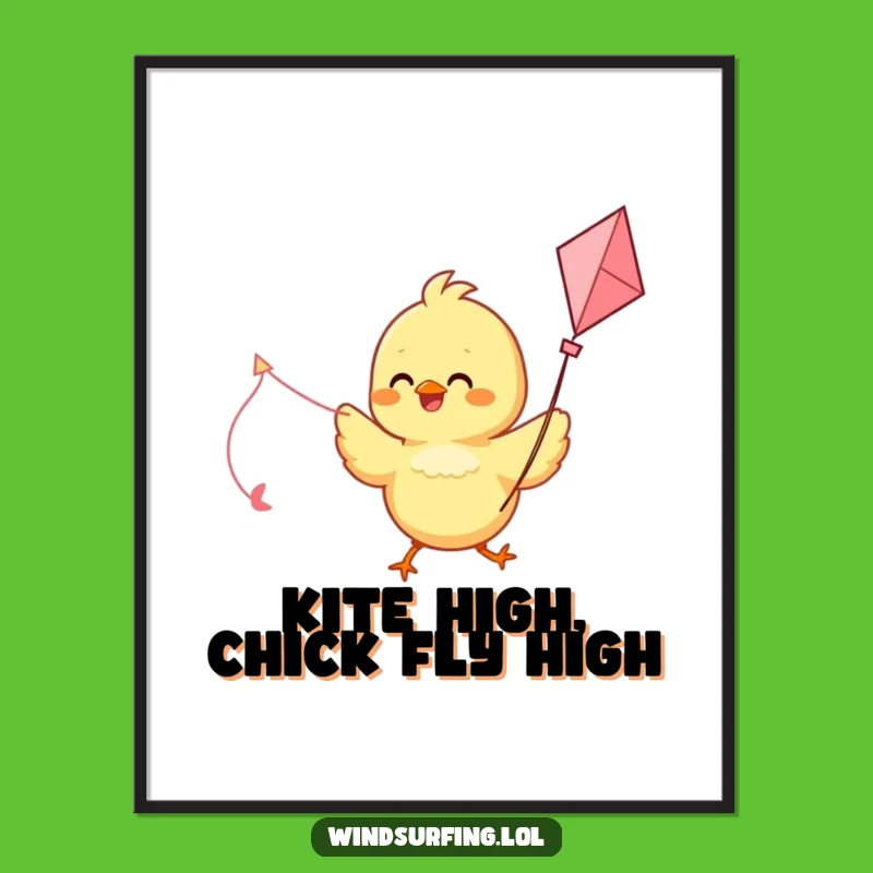 Free Printable Wall Art: Whimsical Chick Kite Sailing Art, Downloadable Poster