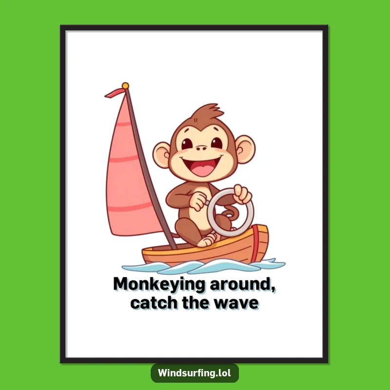 Funny Free Printable Wall Art: Excited Monkey Sailboarder Downloadable Decor