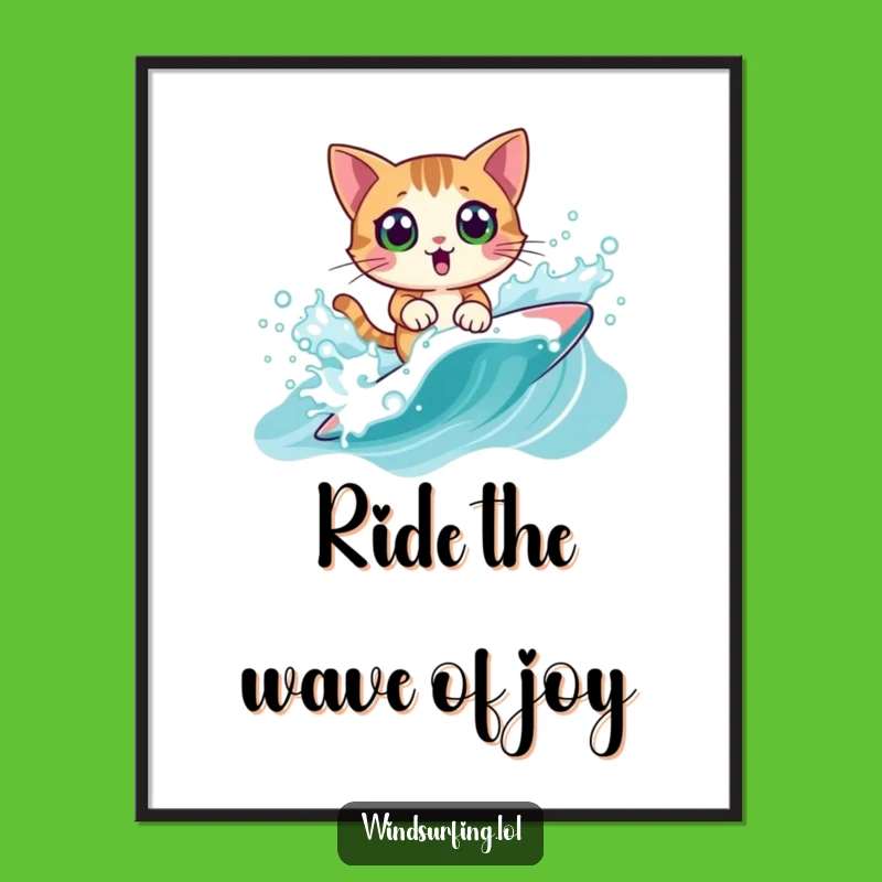 Free Printable Wall Art: Surfing Cat, Funny Splashy Downloadable Decor