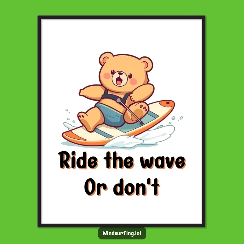 Free Printable Wall Art: Funny Clumsy Bear Windsurfing Fail - Humorous Downloadable Decor