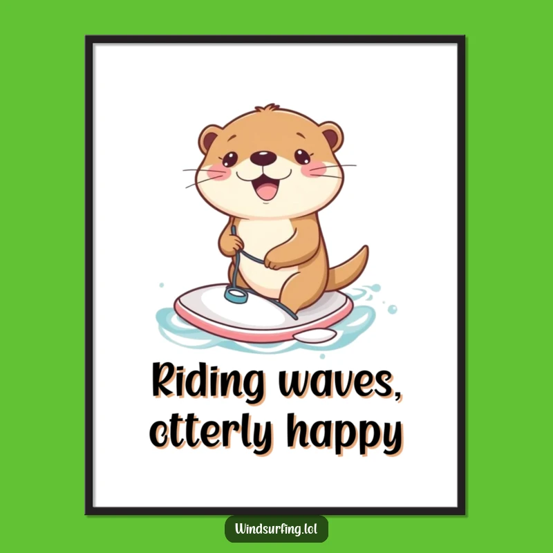 Funny Free Printable Wall Art: Otter Surfer, Humorous Downloadable Gift for Coastal Vibes