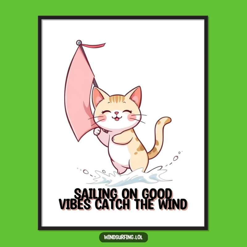 Funny Free Printable Wall Art: Sailing Cat, Charming Downloadable Decor for Any Room