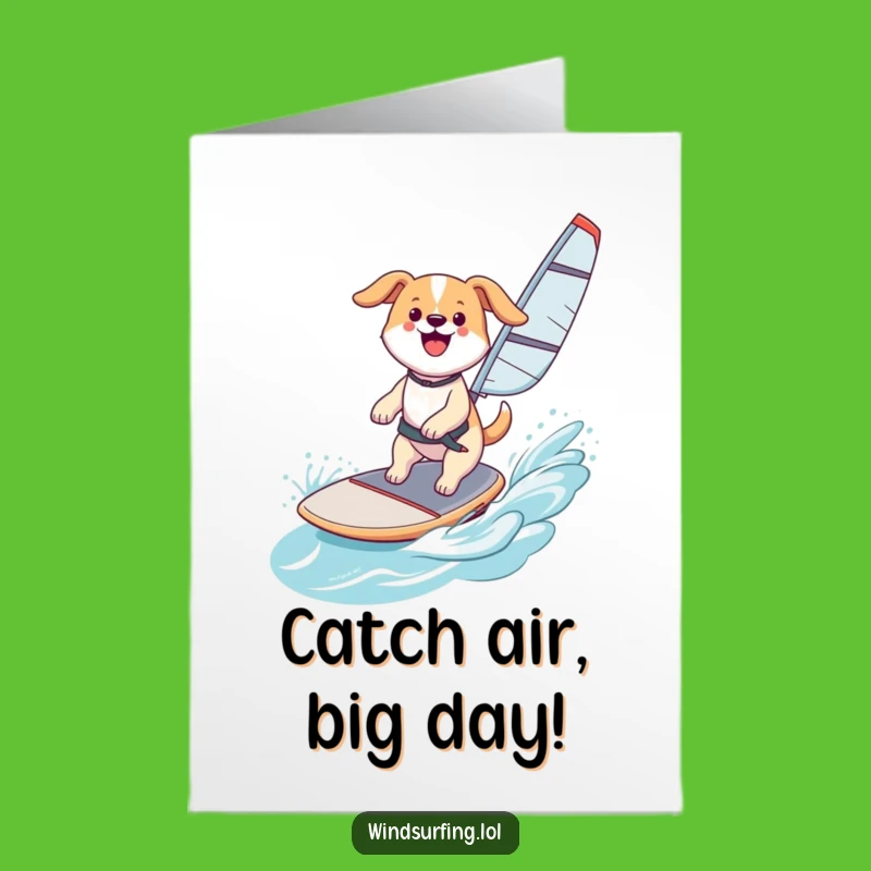 Free Printable Birthday Card: Happy Surfing Dog, Funny Air-Catching Downloadable Gift