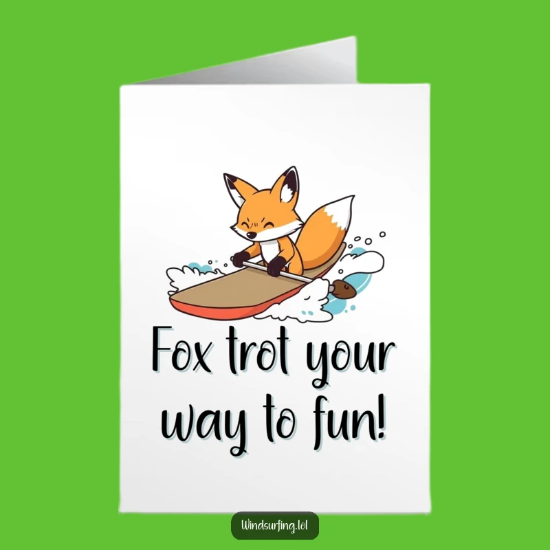 Free Printable Birthday Card: Determined Fox Surfer, Choppy Waters Theme, Funny Downloadable Gift