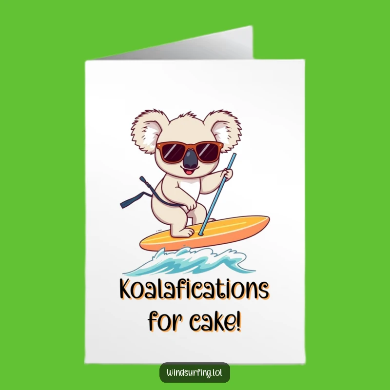 Free Printable Birthday Card: Funny Koala Windsurfing - Hilarious Downloadable Gift for Him