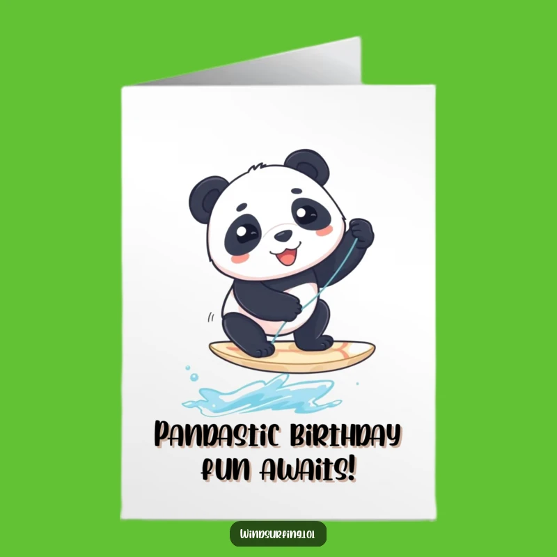 Free Printable Birthday Card: Funny Panda Windsurfer, Hilarious Downloadable Gift