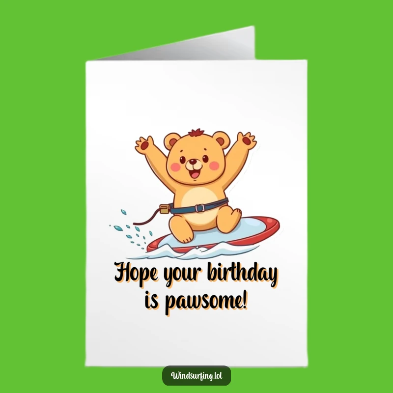 Free Printable Birthday Card: Happy Windsurfing Bear Funny Downloadable Gift
