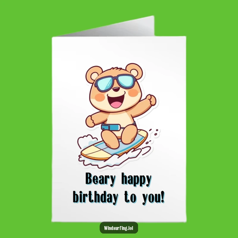 Free Printable Birthday Card: Windsurfing Bear Funny Downloadable Gift for Him