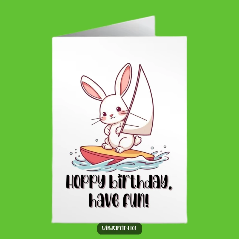 Free Printable Birthday Card: Windsurfing Rabbit Funny Downloadable Gift for Her